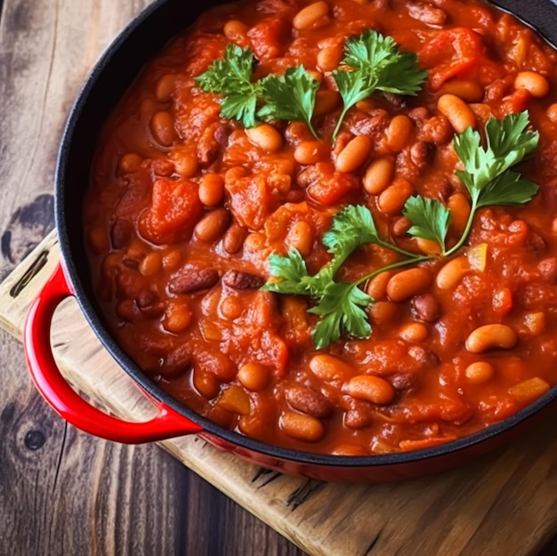 Beans in tomato sauce country food and easy recipe idea for menu food blog and cookbook generative ai
