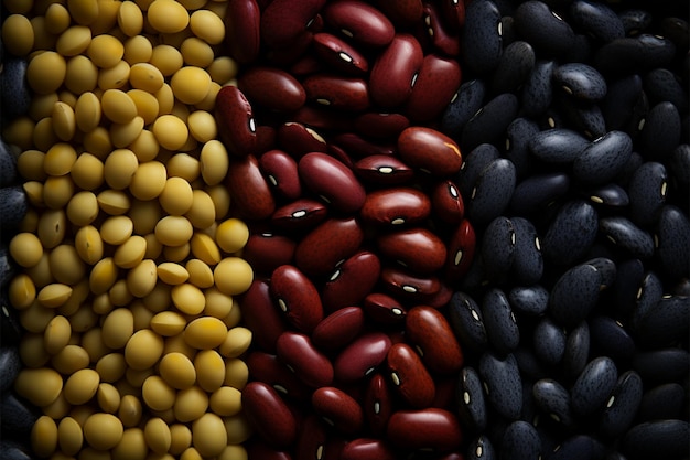 さまざまな種類の豆が美しくつながった配置