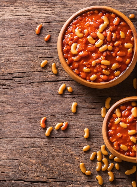 beans in a wooden bowl