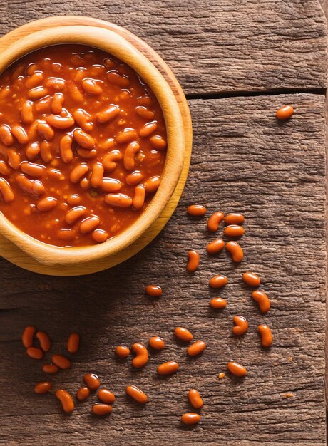 beans in a wooden bowl