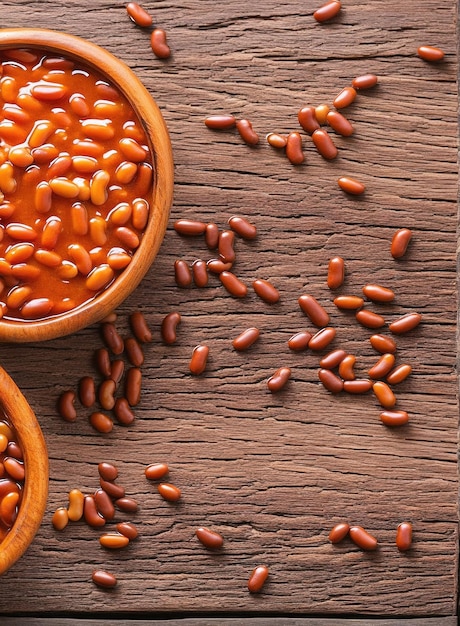 beans in a wooden bowl