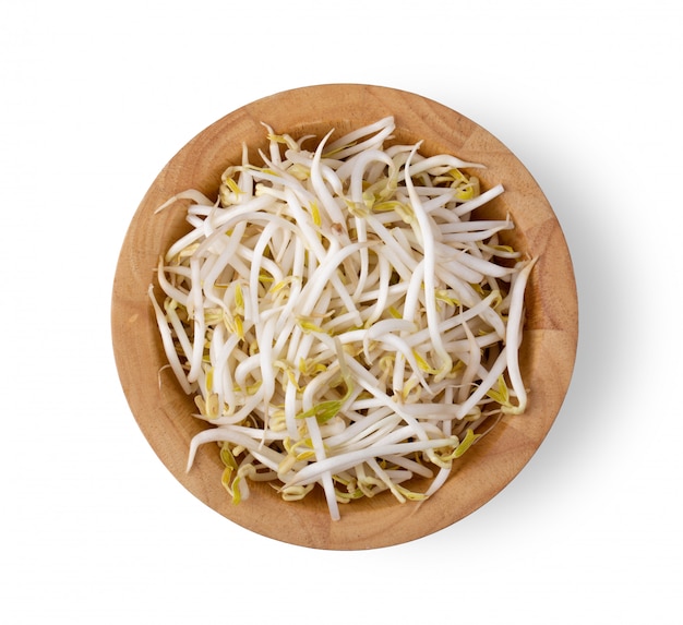 Beansprout in wood bowl isolated
