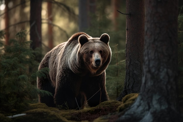A bear activity in the forest photo ilustration