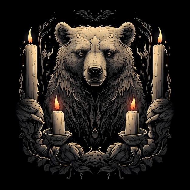 Фото Иллюстрация татуировки медведя и свечей