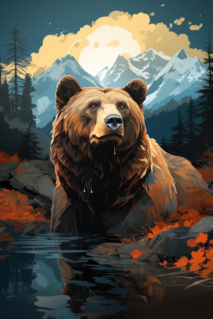 Bear and Mountain Illustration generatieve IA