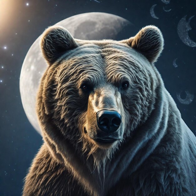 Photo a bear on the background of the moon