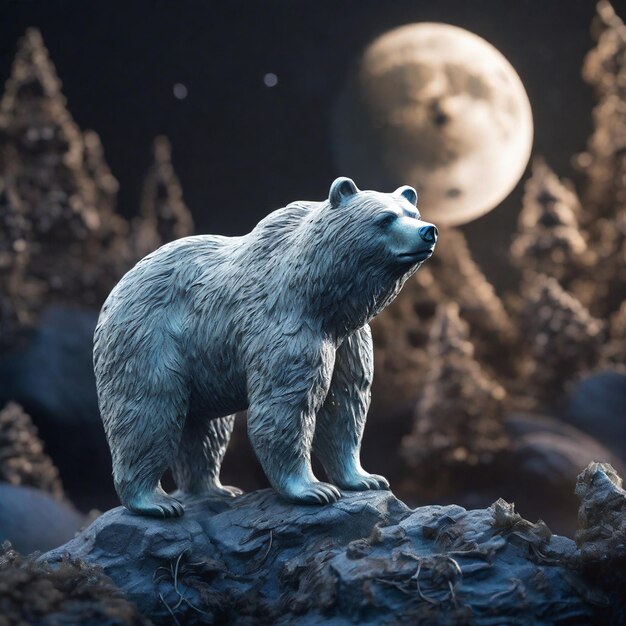 Photo a bear on the background of the moon