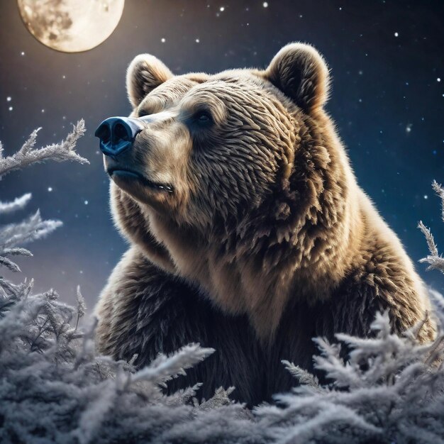 A bear on the background of the moon