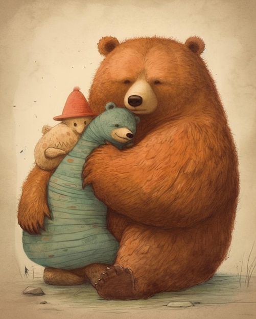 A bear and a bear hug each other.