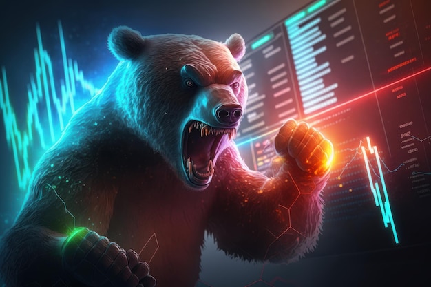 Bear bearish divergence in Stock market and Crypto currency with coloful graph Generative Ai