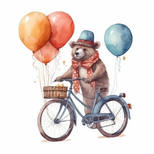 Bear on a bicycle with balloons