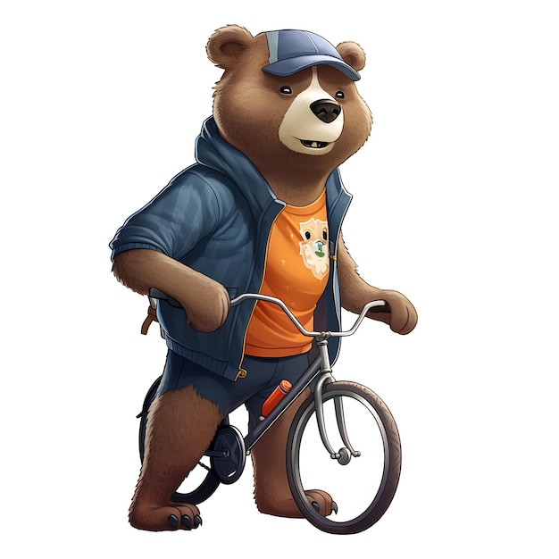 A bear on a bike with a hat on