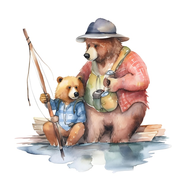 熊とボーイがボートに乗っている