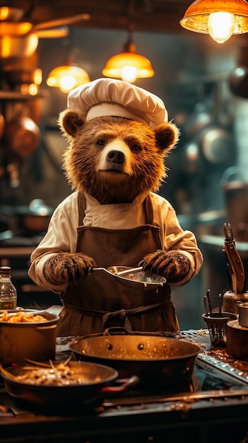 Photo bear chef in the kitchen