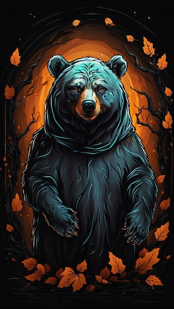 a bear circled by autumn leaves