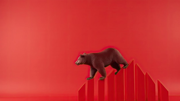 Photo bear climb down on red decrease financial chart in stock market with generative ai technology