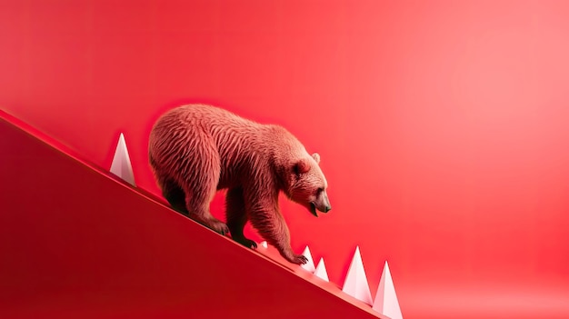 Bear climb down on red inclined plane in stock market with generative ai technology