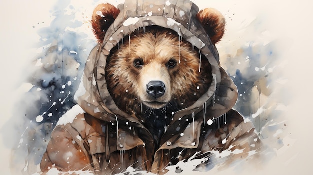 bear in clothes watercolor style Generative AI