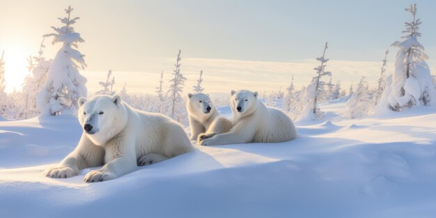 Photo bear cubs lying with their mother on the ice