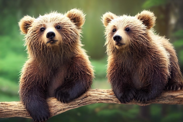 Bear cubs in the magical forest