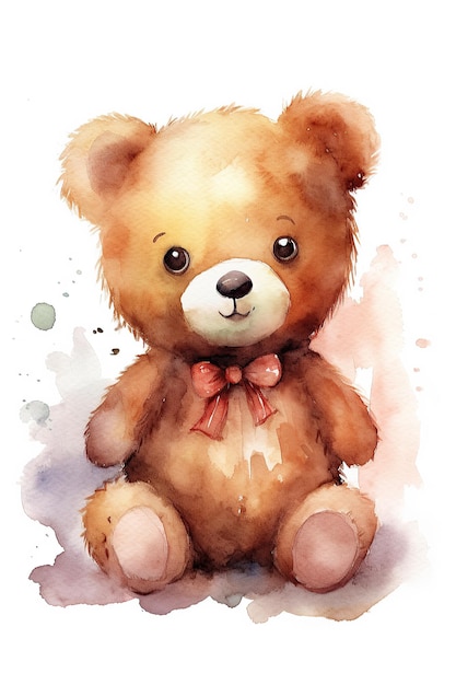 Bear Doll Teddy aquarel clipart schattig geïsoleerd op een witte achtergrond met generatieve AI