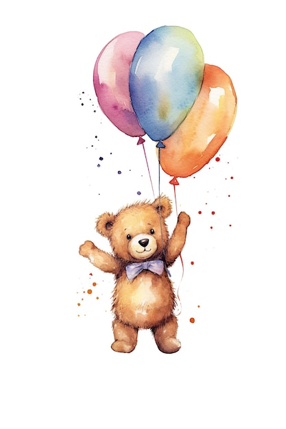 Bear Doll Teddy watercolor clipart cute isolated on white background with Generative AI