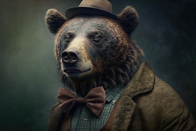 Медведь в костюме Человек с медвежьей головой Концепт-графика, выглядящая старой