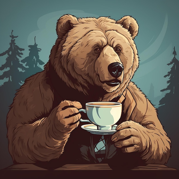 Foto orso che beve caffè