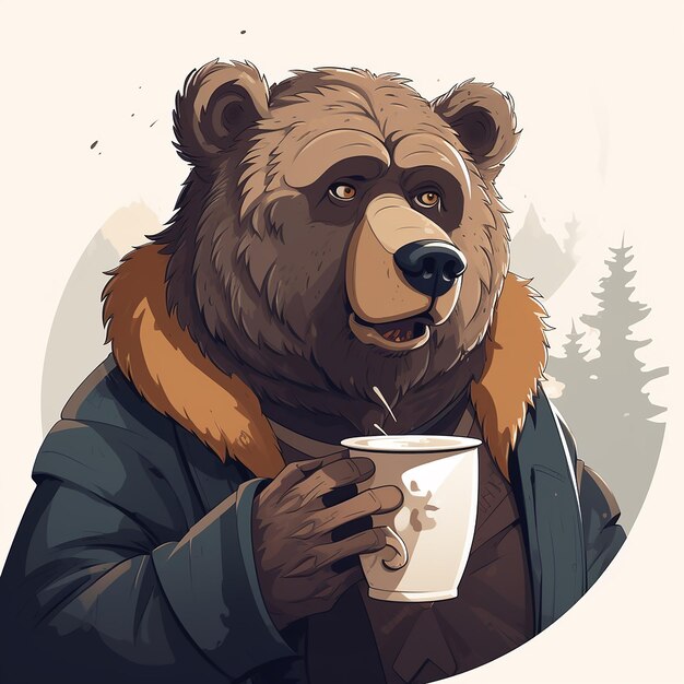 bear drinking coffee