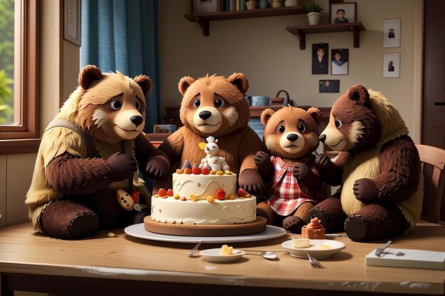 Photo bear family treat enjoying cake together