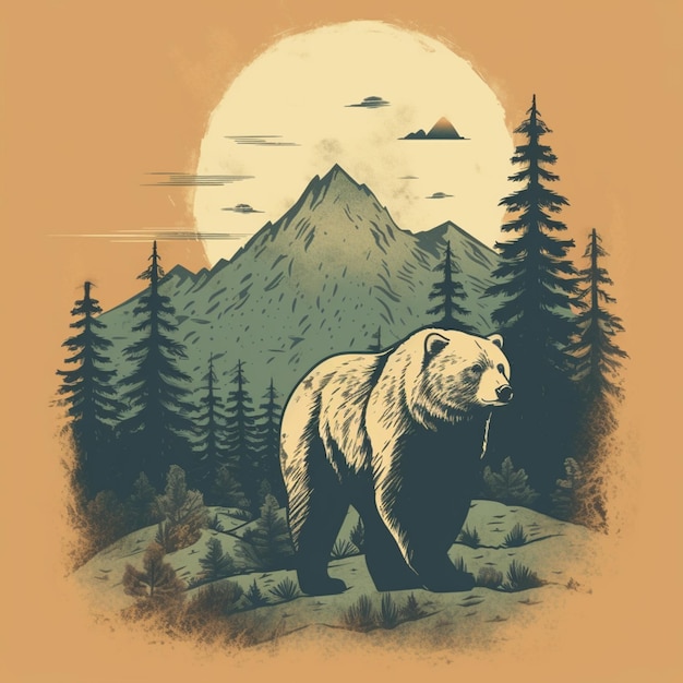 Photo a bear in front of a mountain