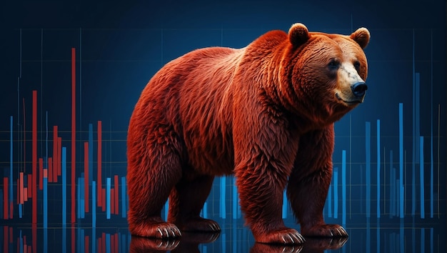 Bear in front of red stock chart
