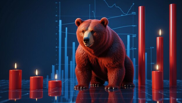 Bear in front of red stock chart