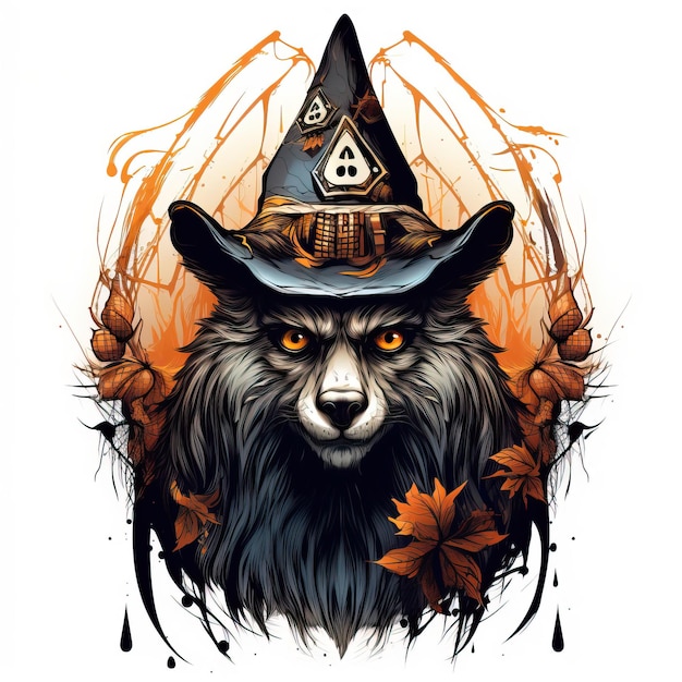 bear Halloween costume design vector in the style of tattooinspired light black and orange