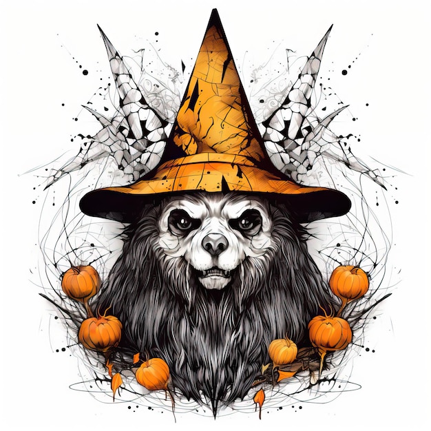 вектор дизайна костюма медведя на Хэллоуин в стиле татуировки, светло-черный и оранжевый