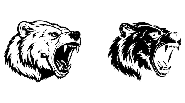 Bear head illustration logo Vector drawing of bear on white background