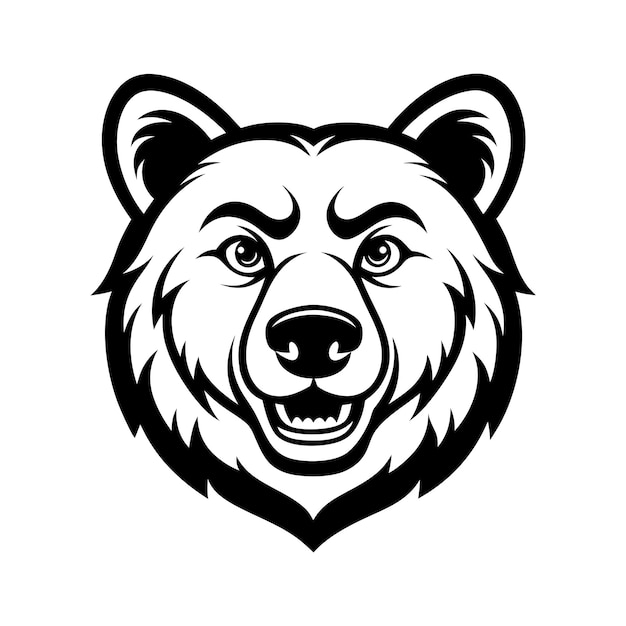 bear head silhouettes vector design in black and white style isolated on white background