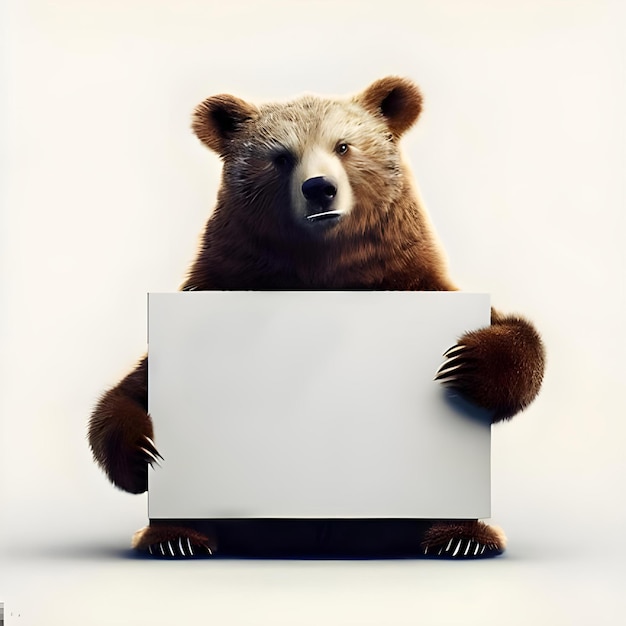 a bear holding big empty white canvas