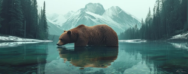 Bear in het water stillet de dorst bos en bergen wilde natuur