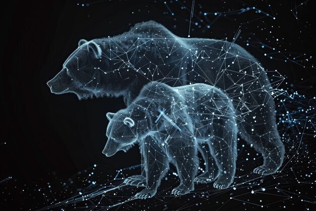 Foto un orso è mostrato su uno sfondo nero con un cielo stellato sopra