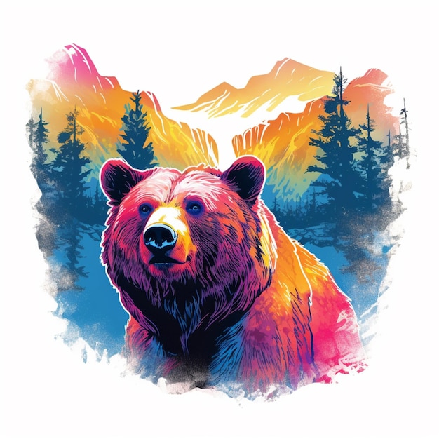 A bear is shown in a colorful illustration.