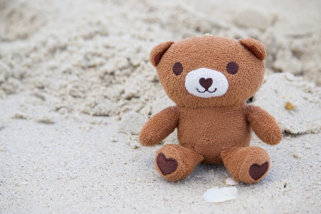 Photo bear is sitting at the beach.