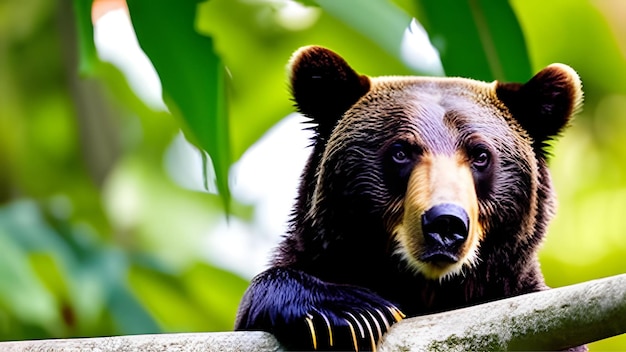 A bear is sitting on a branch