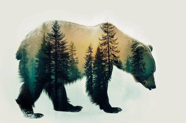 a bear is standing in front of some trees