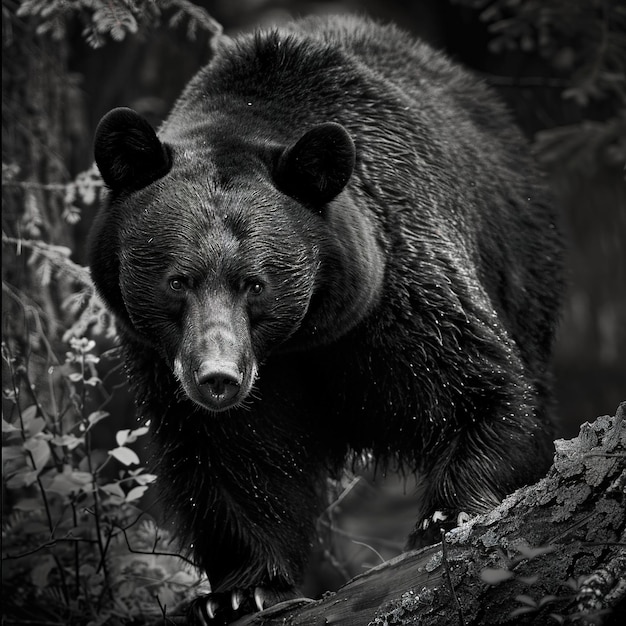 Foto un orso è in piedi in un albero con un cartello che dice orso
