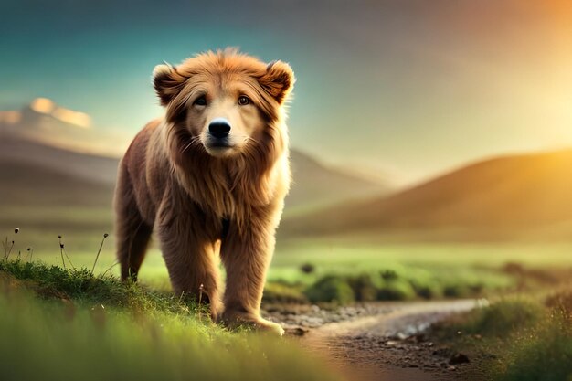 a bear is walking in the grass with the sun behind him