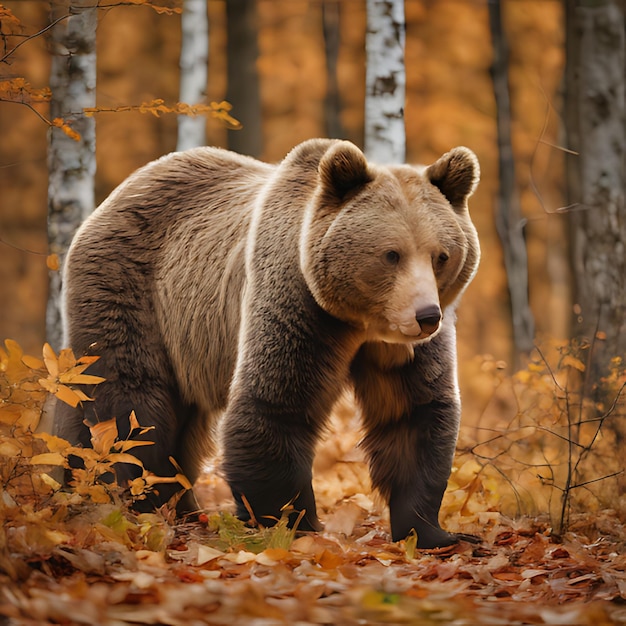 Photo a bear is walking through the woods in autumn