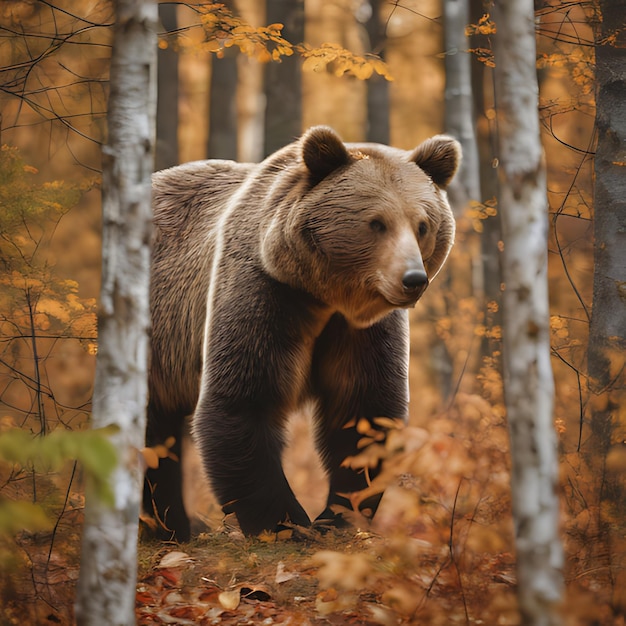 Photo a bear is walking through the woods in autumn