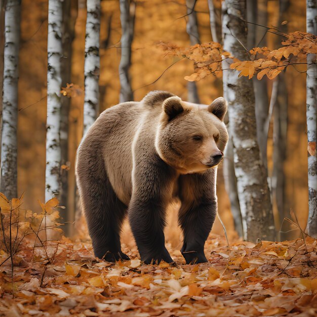 Foto un orso cammina attraverso i boschi in autunno