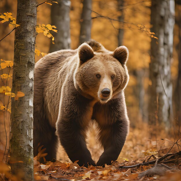 Foto un orso cammina attraverso i boschi in autunno